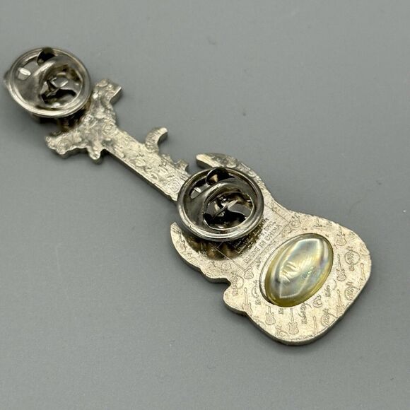 2008 Hard Rock Cafe Goth Punk Barbie Pin ONLY Black Guitar White Skull Lapel Hat - Picture 2 of 7